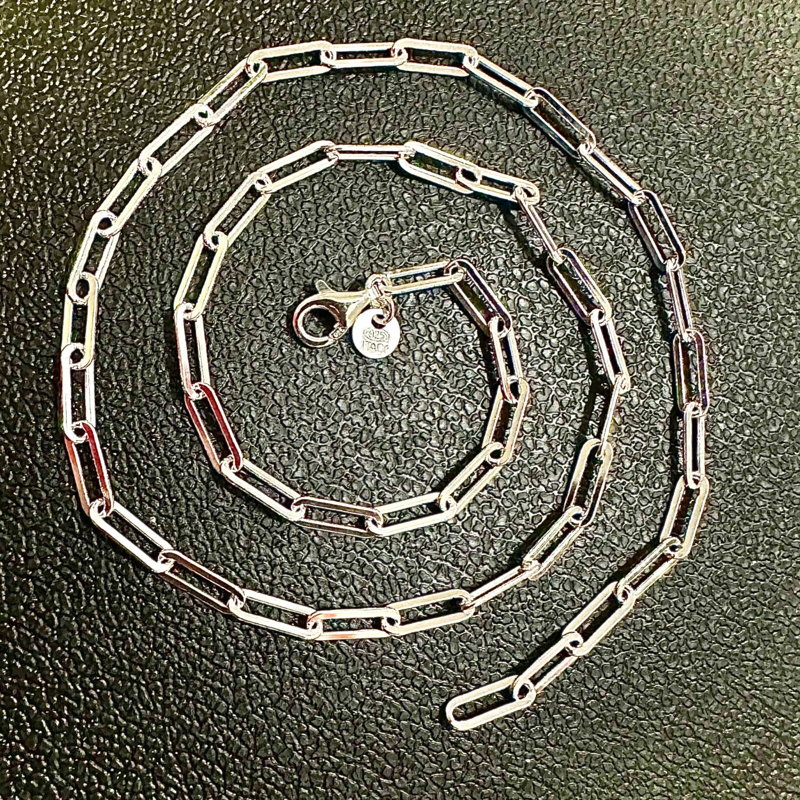 3mm 925 Sterling Silver Paperclip Chain Bracelet Necklace Italy Made 7–30″ Stamp