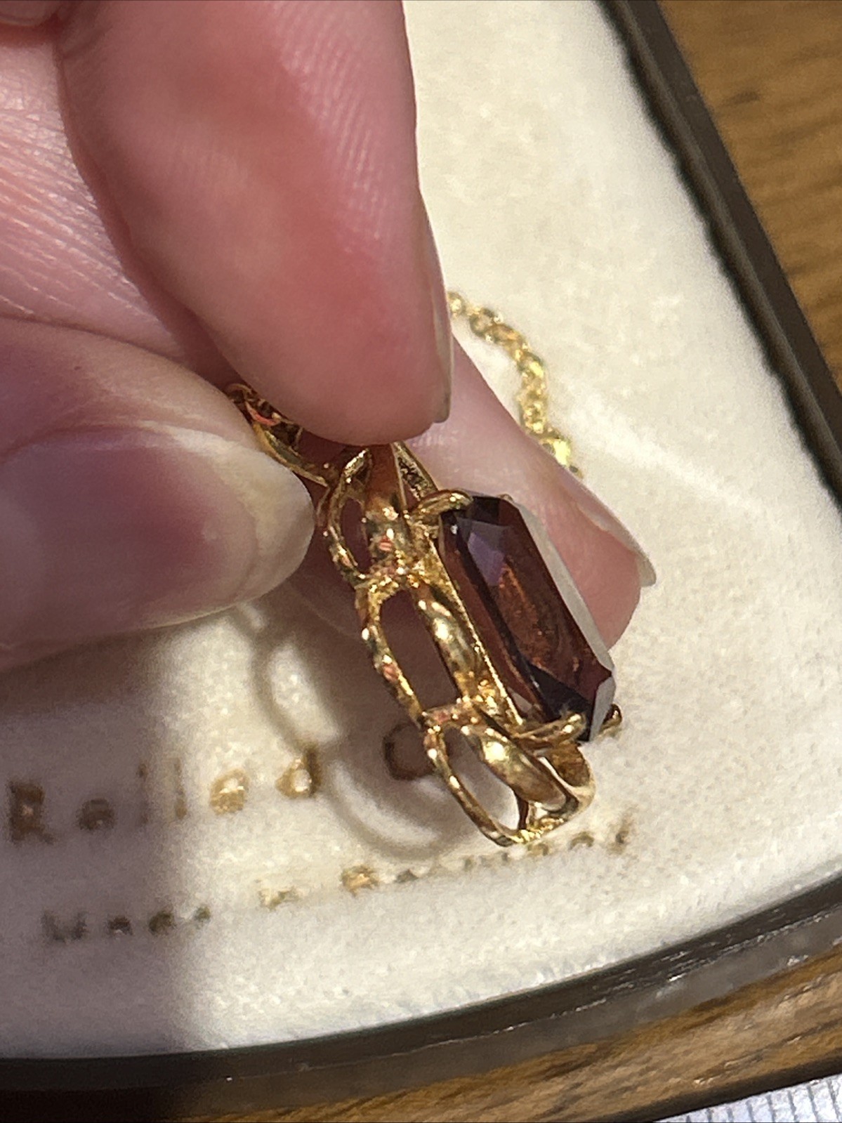 Vintage Andreas Daub A&D Germany Rolled Gold Necklace Vintage Pendant Glass D5