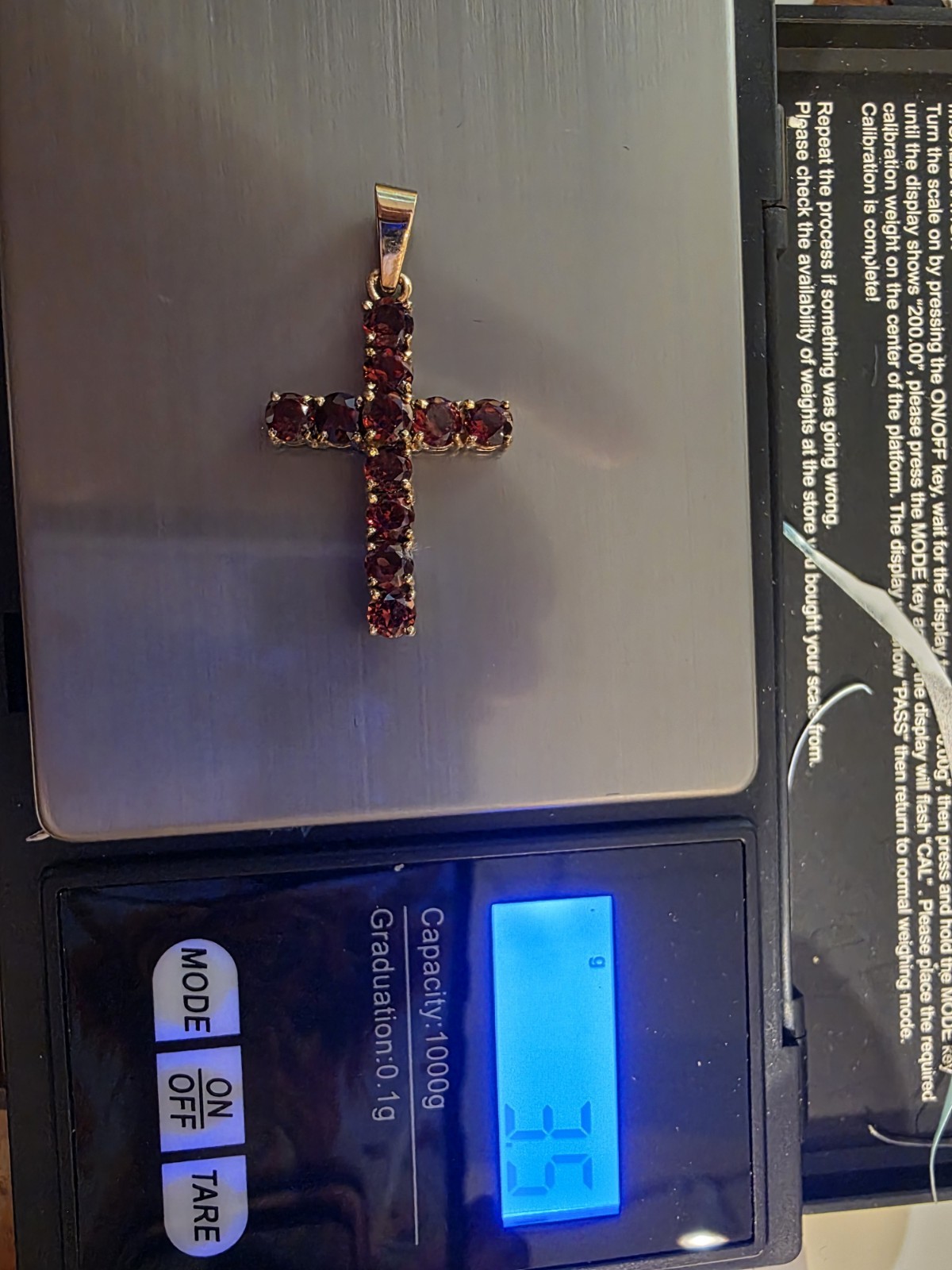 10k Art Deco Classic Style Gold GARNET Cross Pendant 3.4grams