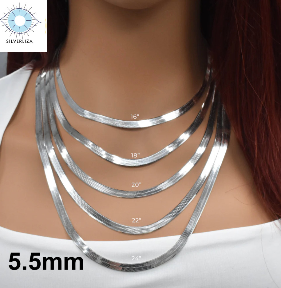 Italian Solid Sterling Silver Herringbone Chain Necklace 925 Silver Chain UNISEX