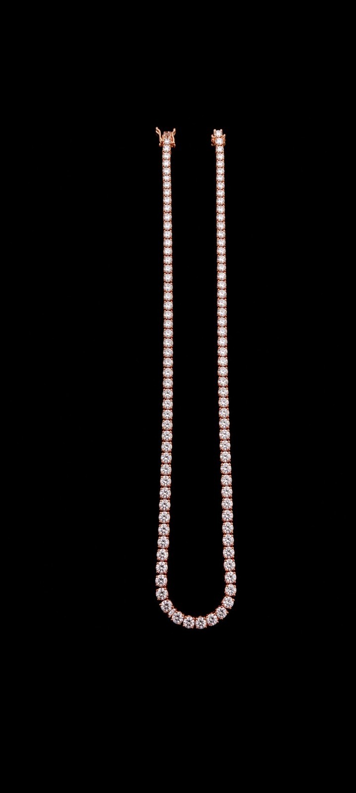 61 CTW Moissanite Tennis Chain 24in 5mm 925 Silver 18K Rose Gold Plated