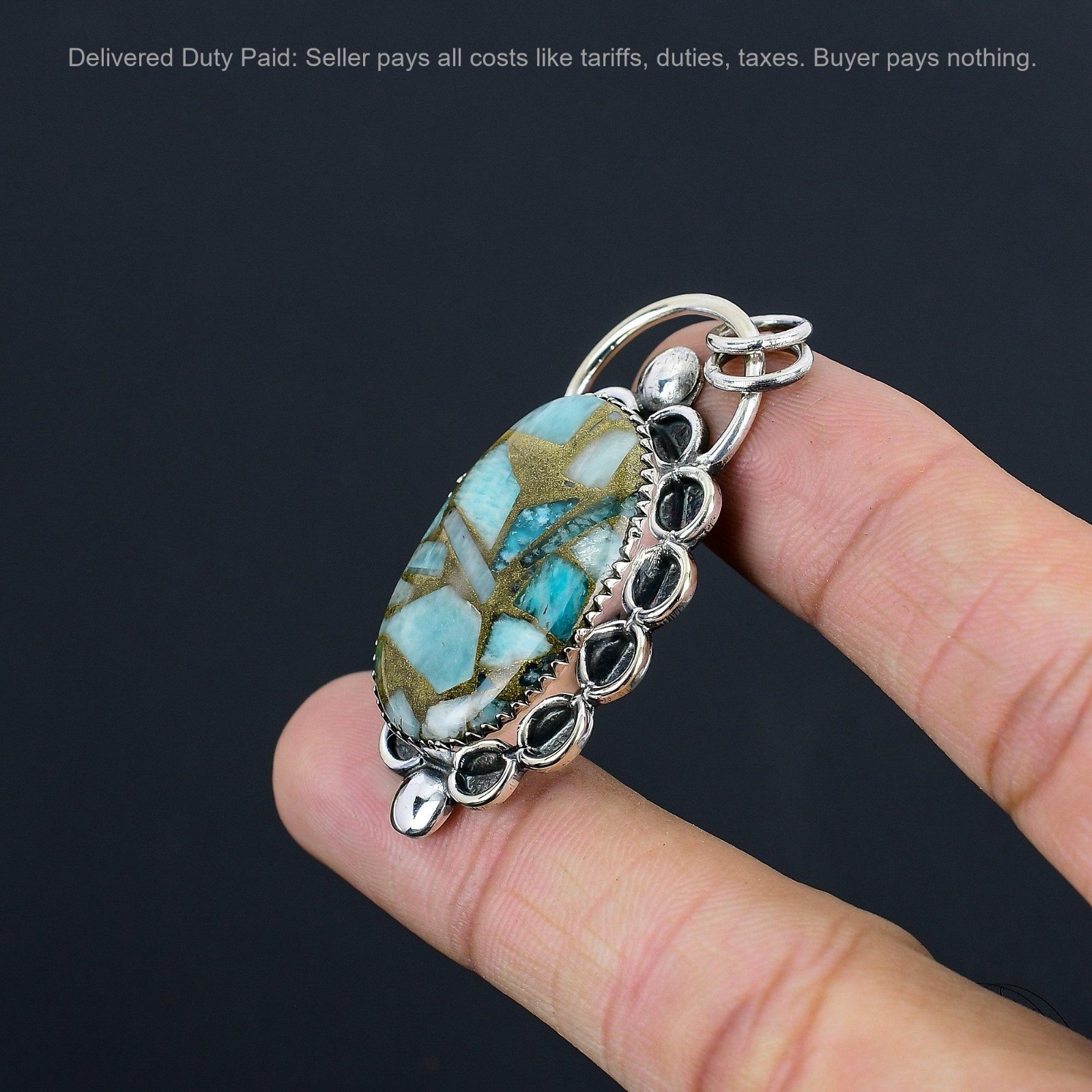 Natural Copper Amazonite Anniversary Birthday Wedding Trendy Pendant 925 Silver
