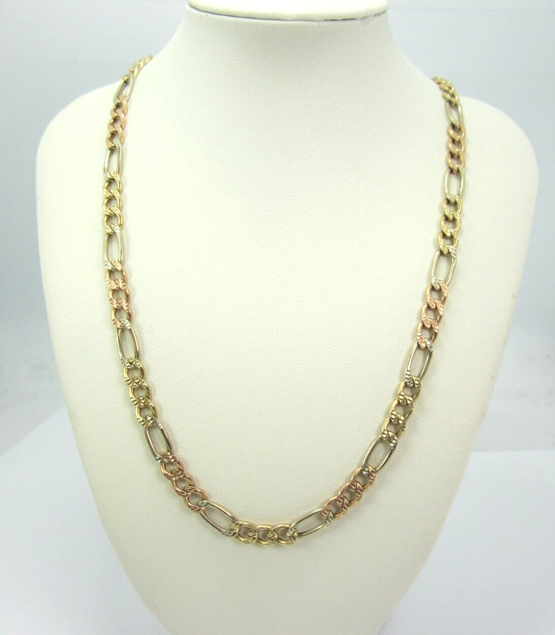 STUNNING MULTI-TONE GOLD (20″) FIGARO STYLE CHAIN NECKLACE 12.1G