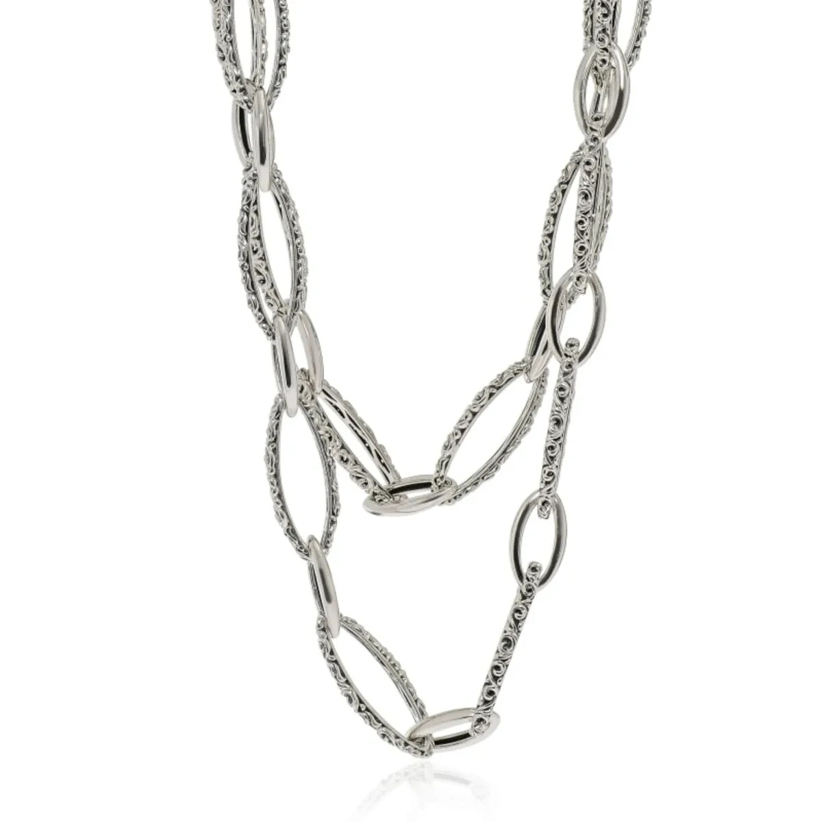 New Charles Krypell Sterling Silver Twist Oval Chain Link 36 in Toggle Necklace