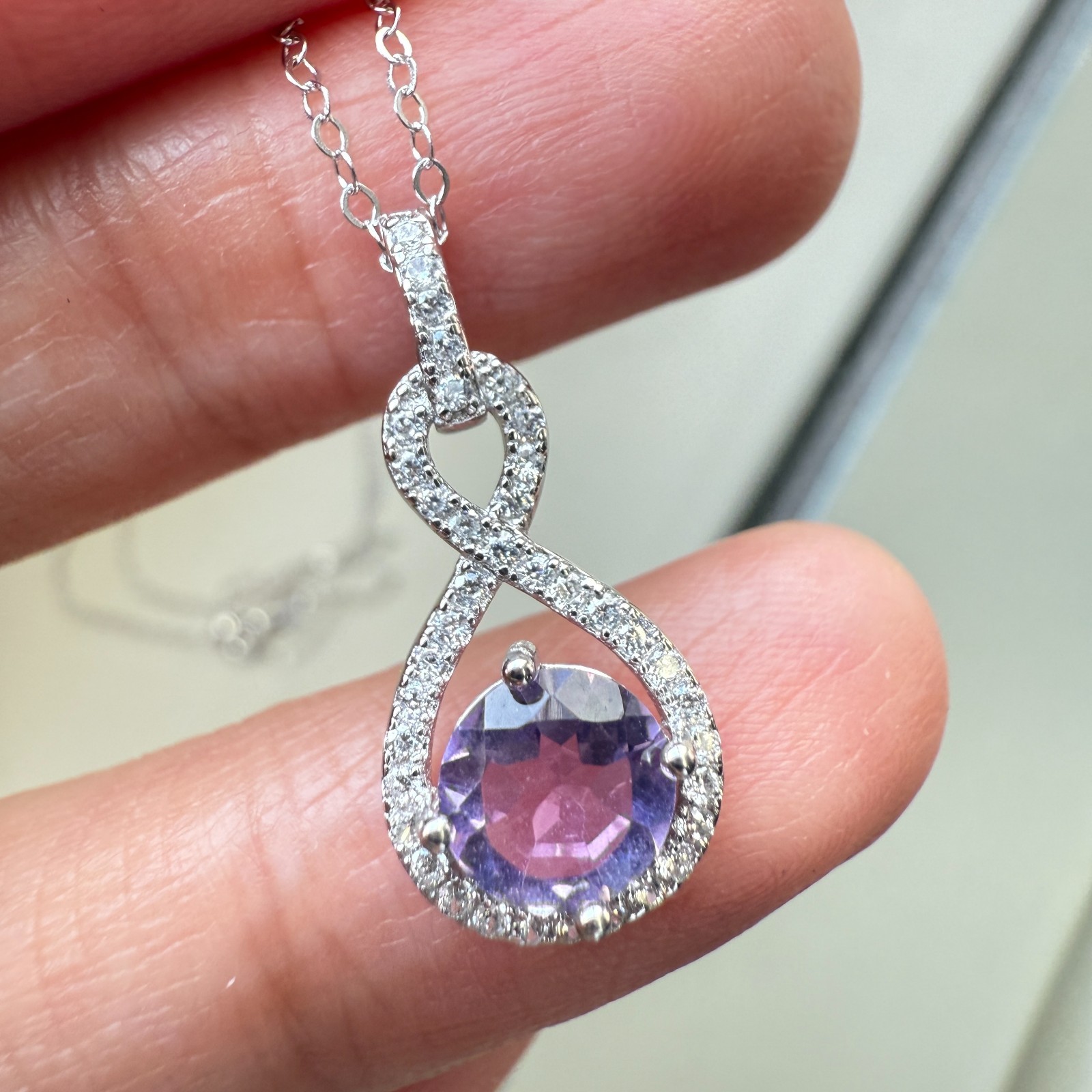 925 Sterling Silver Necklace 6mm Natural Amethyst Gemstone Zircon Purple Chain