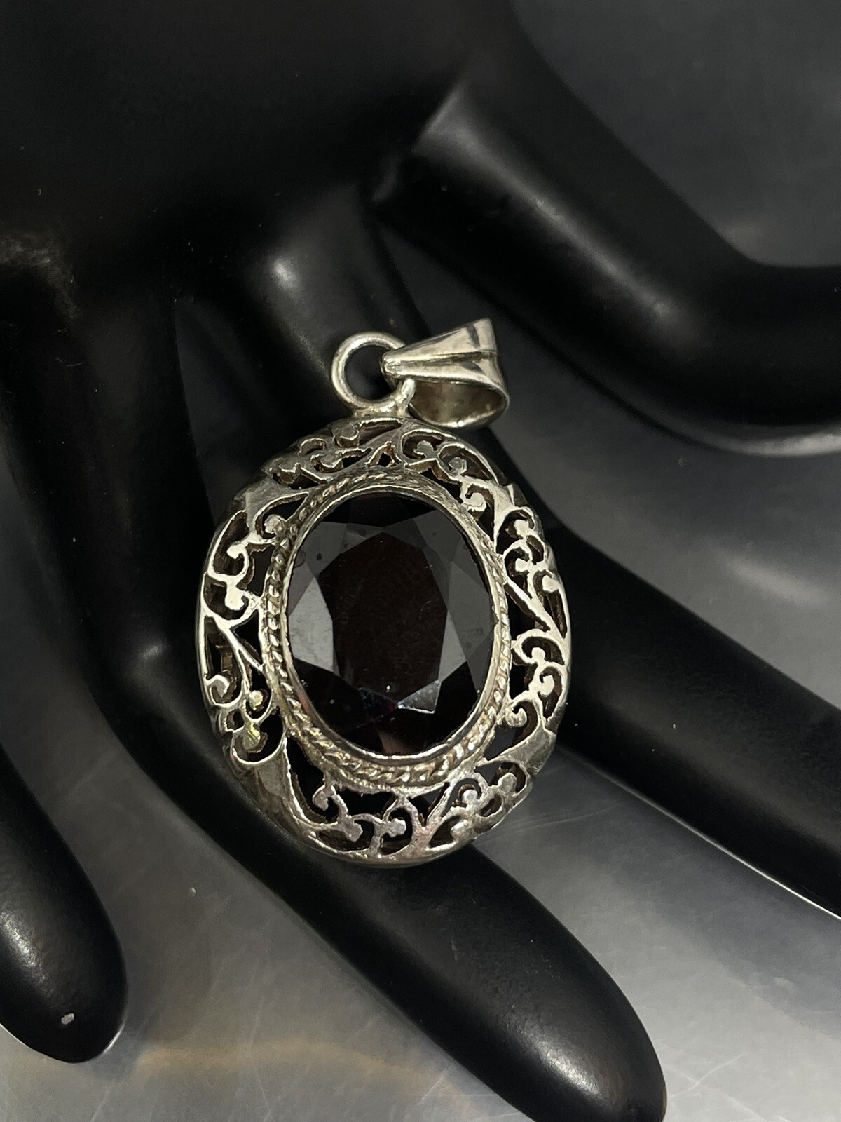 Vintage Open Metalworks Sterling Silver 925 Oval Amethyst? 1.71” 9.71g Pendant