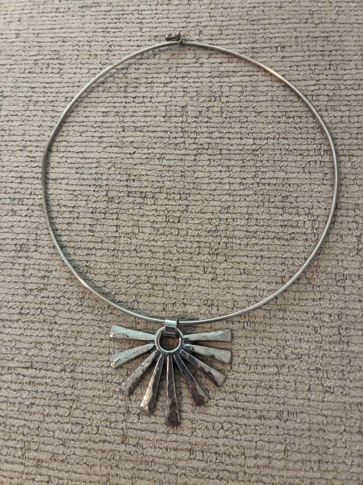 Retired James Avery Hammered Sunburst Pendant Sterling Silver Necklace