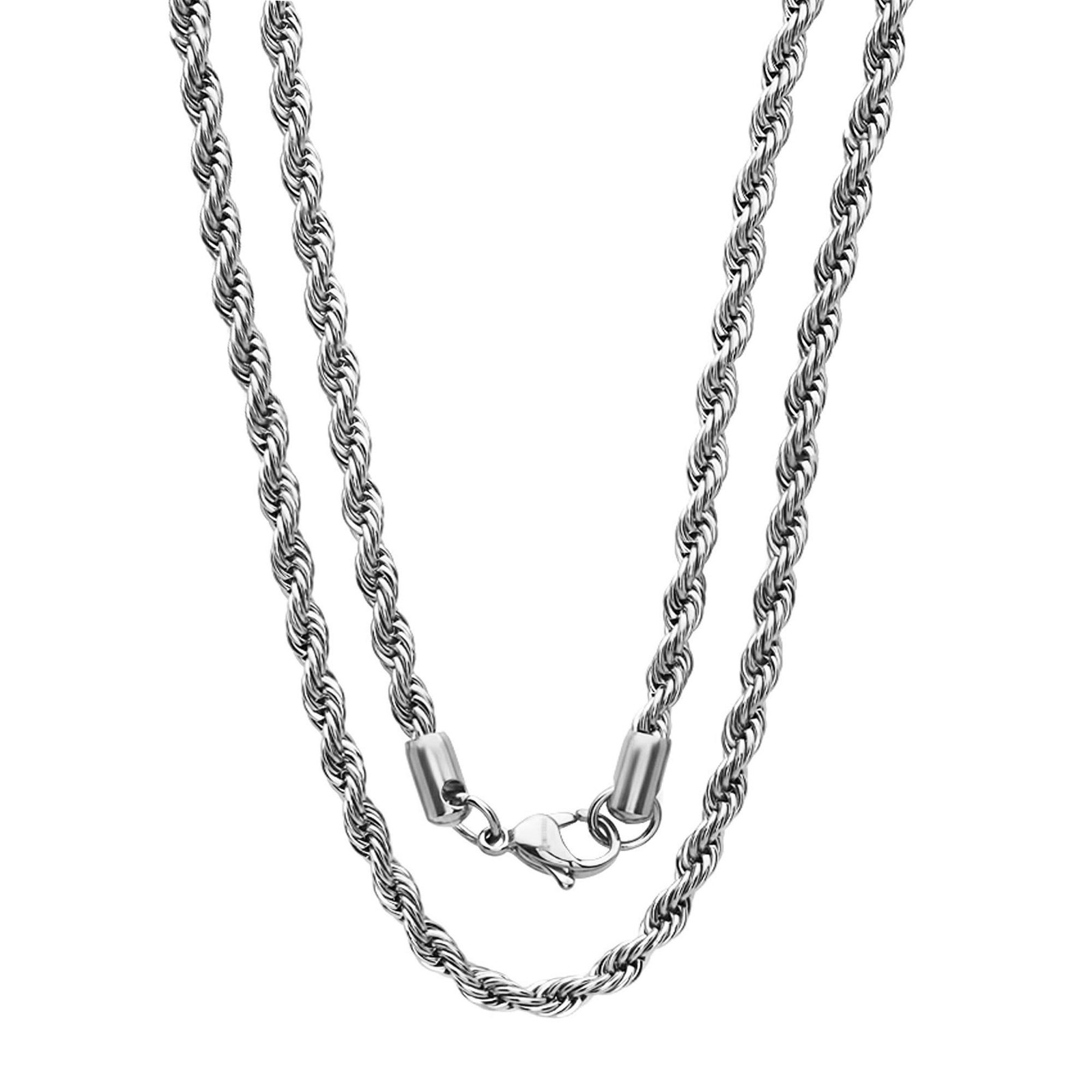 2mm-5mm Stainless Steel Rope Twist Necklace Chain For Men & Women Comes in 16-30