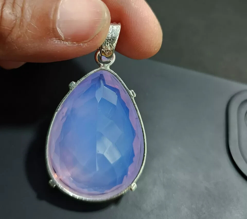 Certified 90 Ct+ Natural Opal 925 Solid Silver Pear Pendant Loose Gemstone