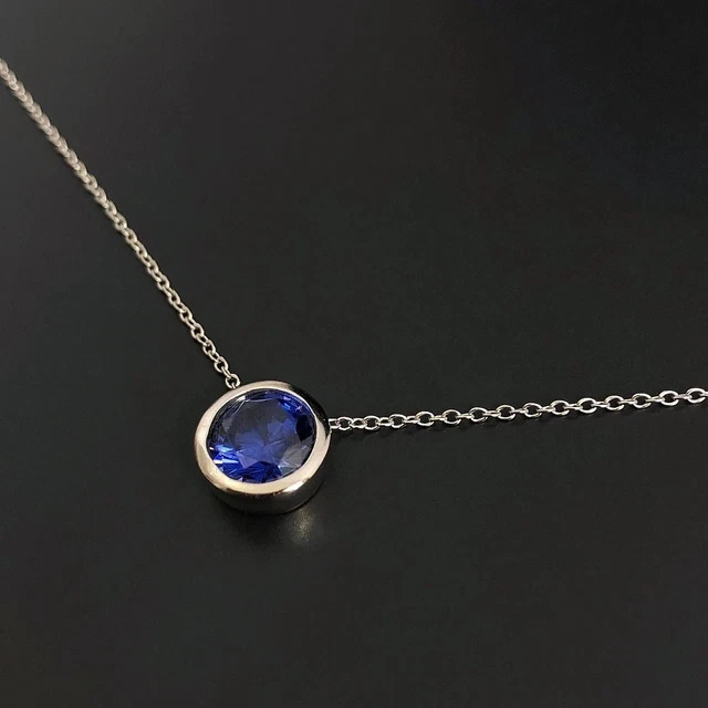 2Ct Round Lab Created Blue Sapphire Women Solitaire Pendant 14k White Gold Over
