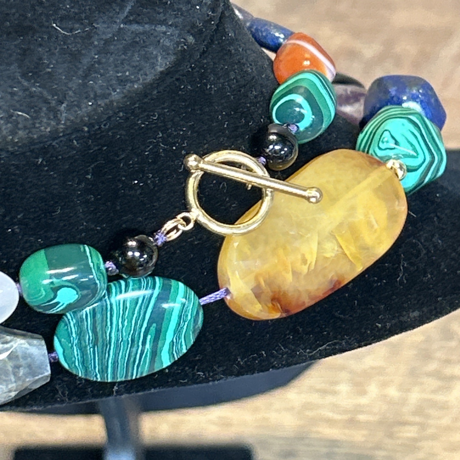 Large Multi Gemstone Necklace-14k Clasp-36in Long