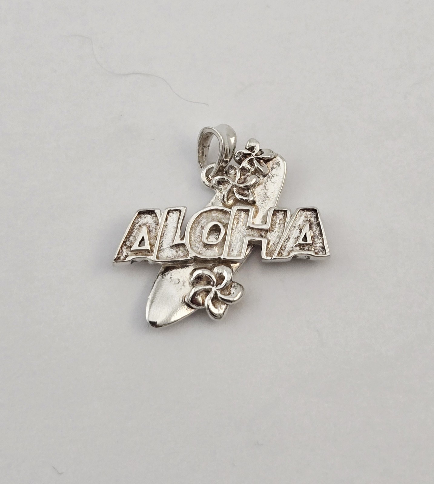 Vintage Sterling Silver Aloha Hawaii Surfboard Plumeria PCU Charm Pendant – 4.3g