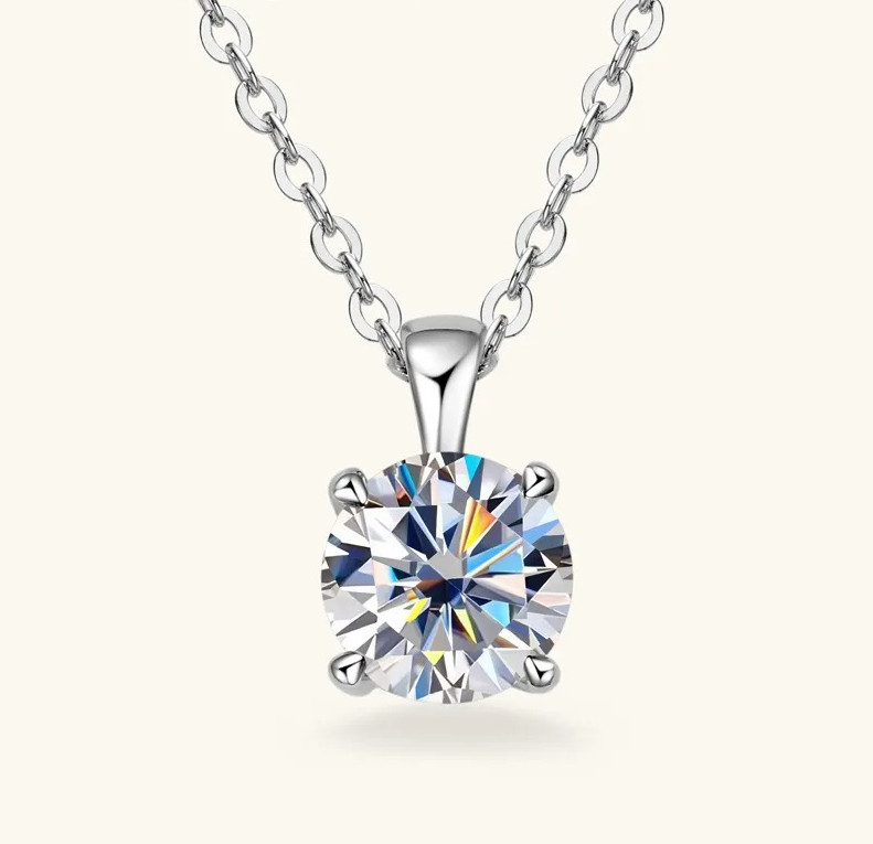 1 Carat D VVS1 Moissanite Solitaire Pendant Chain Necklaces 18k Gold Plated -GRA