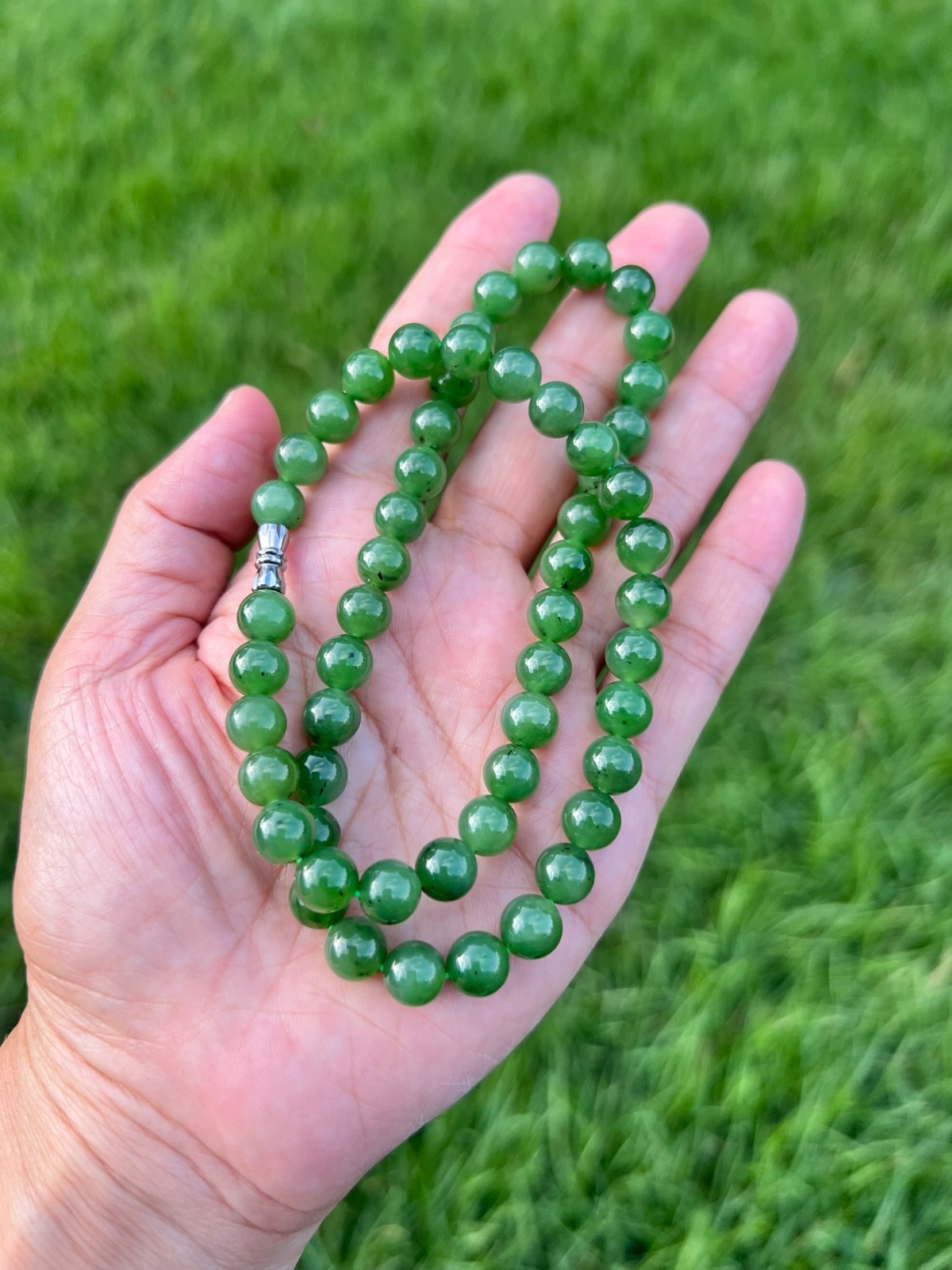 Rich Green 17″ Genuine Nephrite Jade 8mm Bead Necklace H141 3