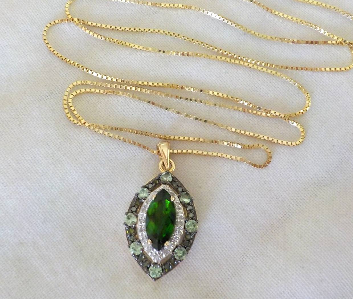14K Yellow Gold Chrome Diopside Spinel Diamond Necklace – 3.90 gm, 21 in, 1.75ct