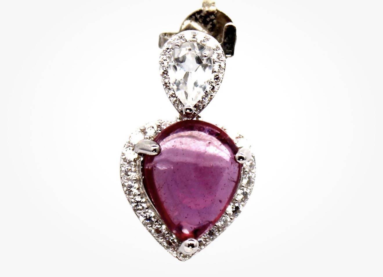 Stunning Natural Red Ruby 9x11mm & White Topaz 925 Sterling Pendant Necklace 18”