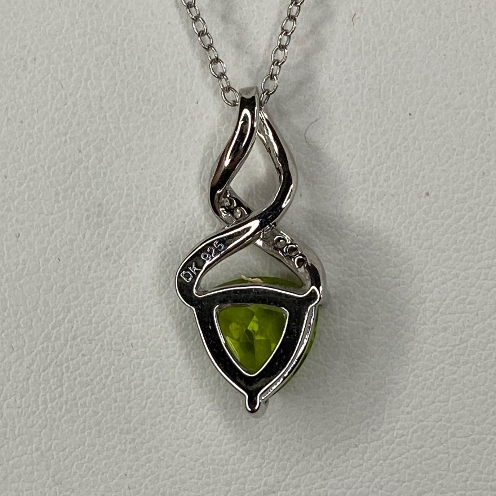 Trillion Manchurian Peridot & White Zircon Sterling Silver Pendant Necklace New