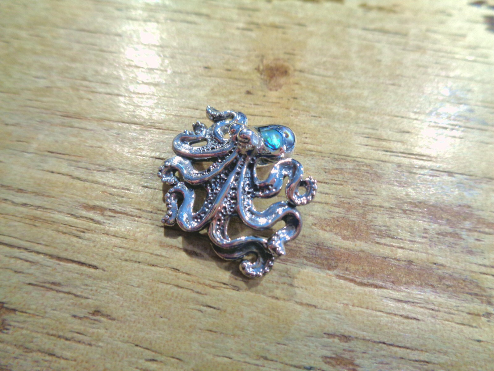 28MM OXIDIZED HEAVY 925 SILVER ABALONE HAWAIIAN HE’E TAKO OCTOPUS SLIDE PENDANT