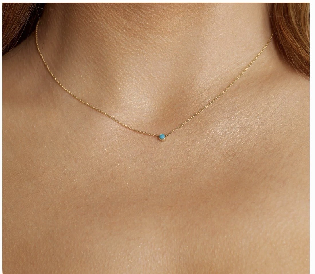 Baby Gold Turquoise Gold Necklace 18 Inch Long New In Box Great Gift