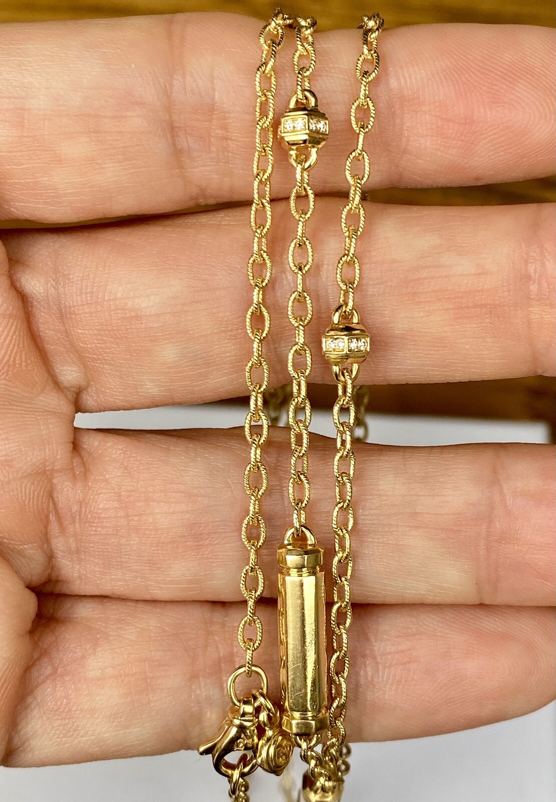 David Yurman 18k Gold Diamond Barrels Lexington Necklace 36” 31g Brand New NWT