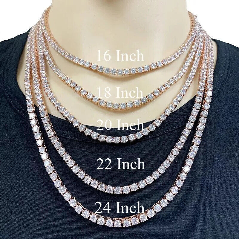 2/3/5mm 16-24″ Real VVS Moissanite Tennis Chain Solid 925 Passes Diamnd Tester!