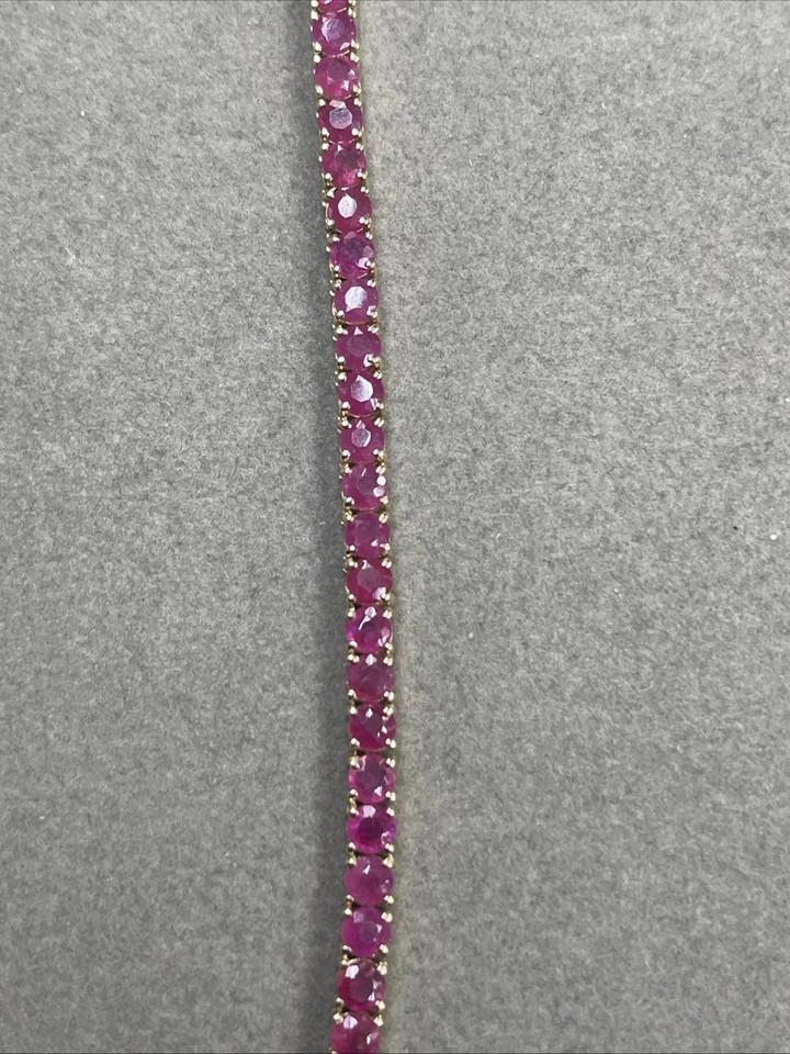 Stunning Women’s Necklace Round Natural Genuine Ruby 14k Solid Yellow Gold