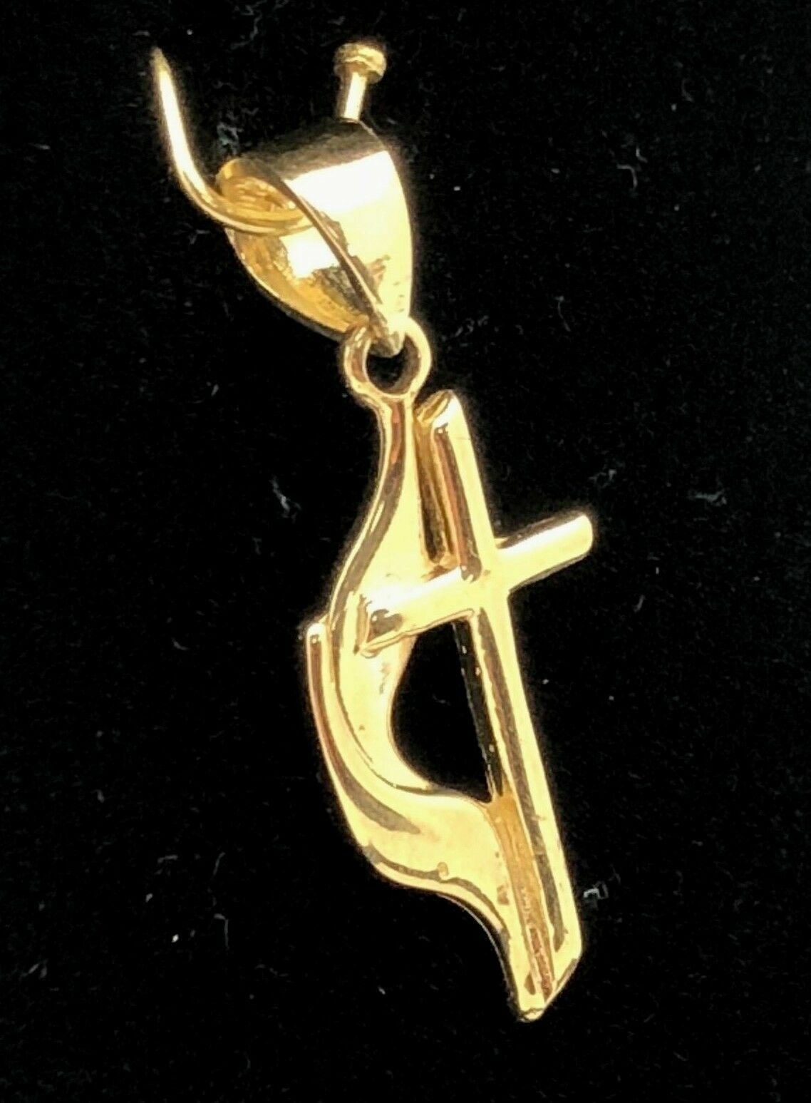14k Yellow Gold Solid Religious Methodist Cross Charm Pendant 1″ 1.3 grams