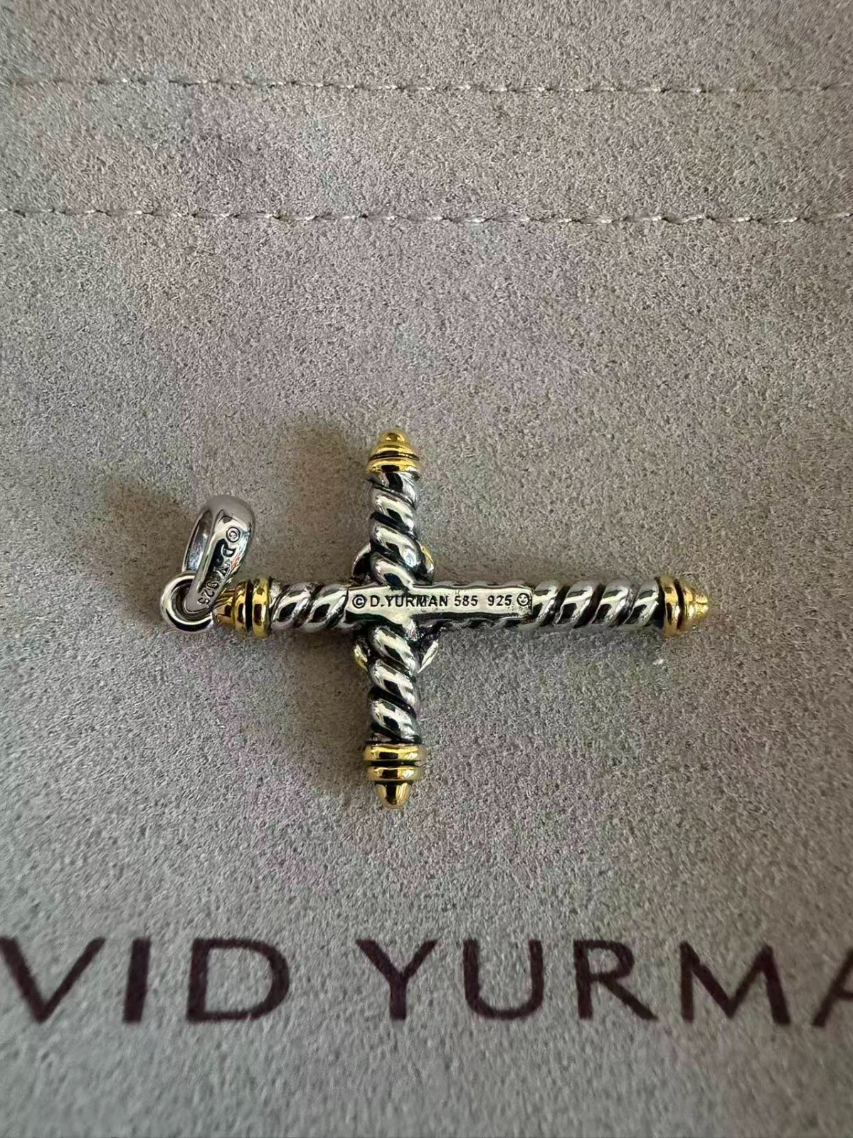 David Yurman 2mm Cable Cross Pendant Sterling Silver with 14K Yellow Gold 19.5″