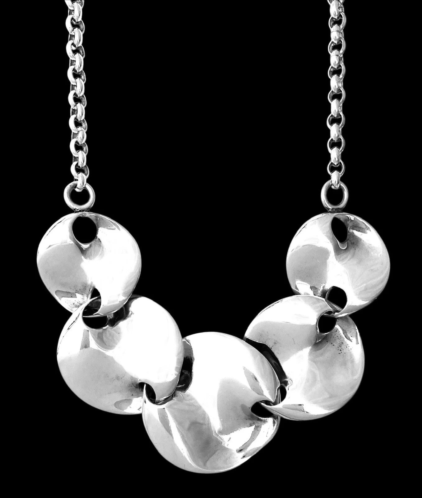 ZINA of BEVERLY HILLS Sterling Silver GRADUATED MOBIUS DISCS Rolo Chain Necklace