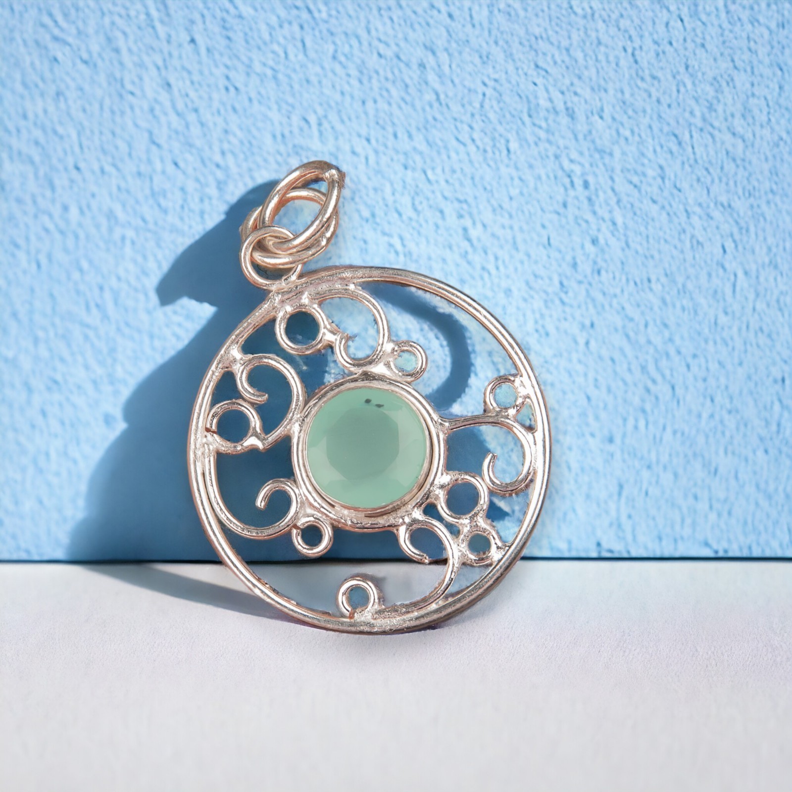 Aqua Chalcedony Gemstone Jewelry 925 Silver Handmade Unique Pendant 1.45″For Her