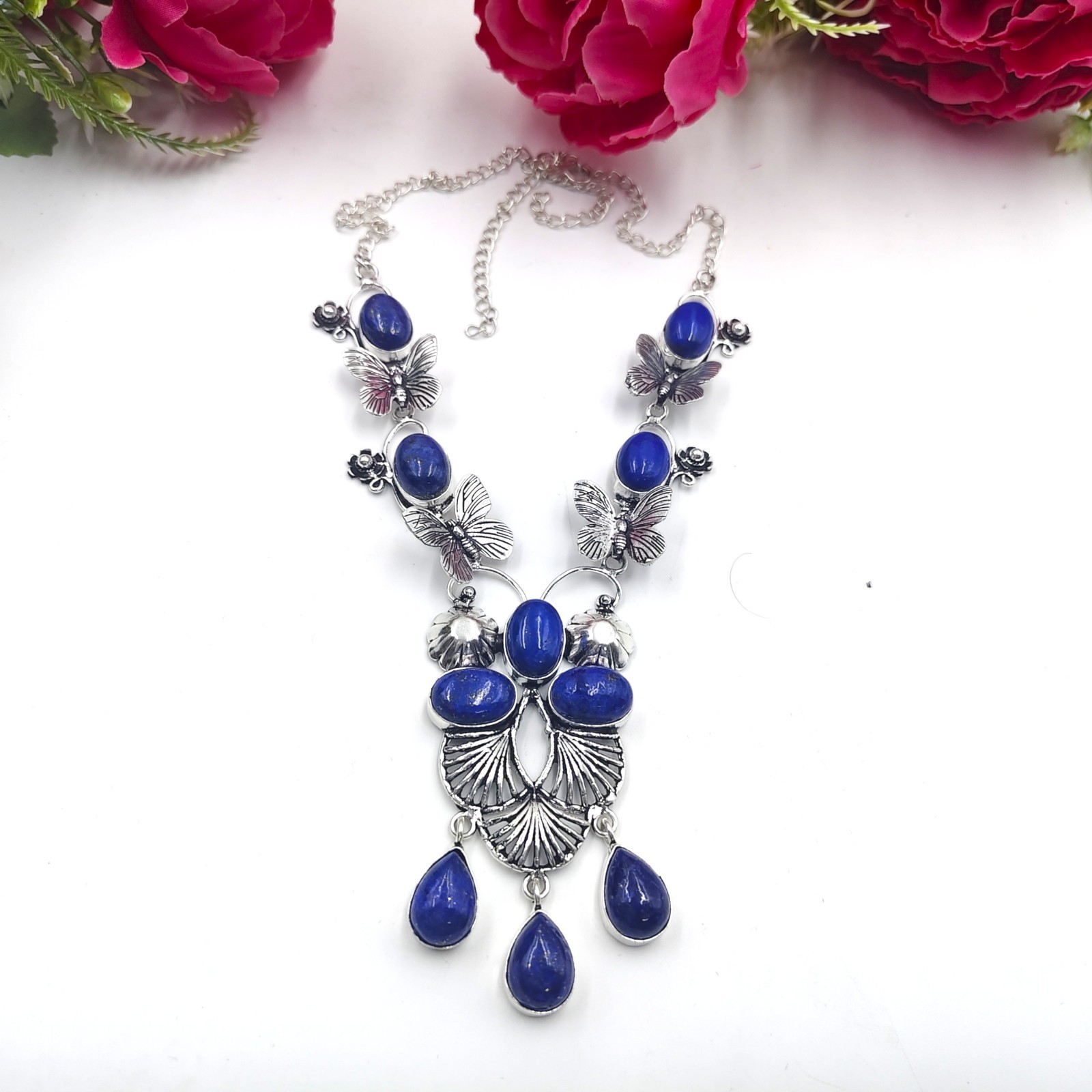 Lapis Lazuli Gemstone Handmade 925 Sterling Silver Jewelry Necklace Sz-17-18″