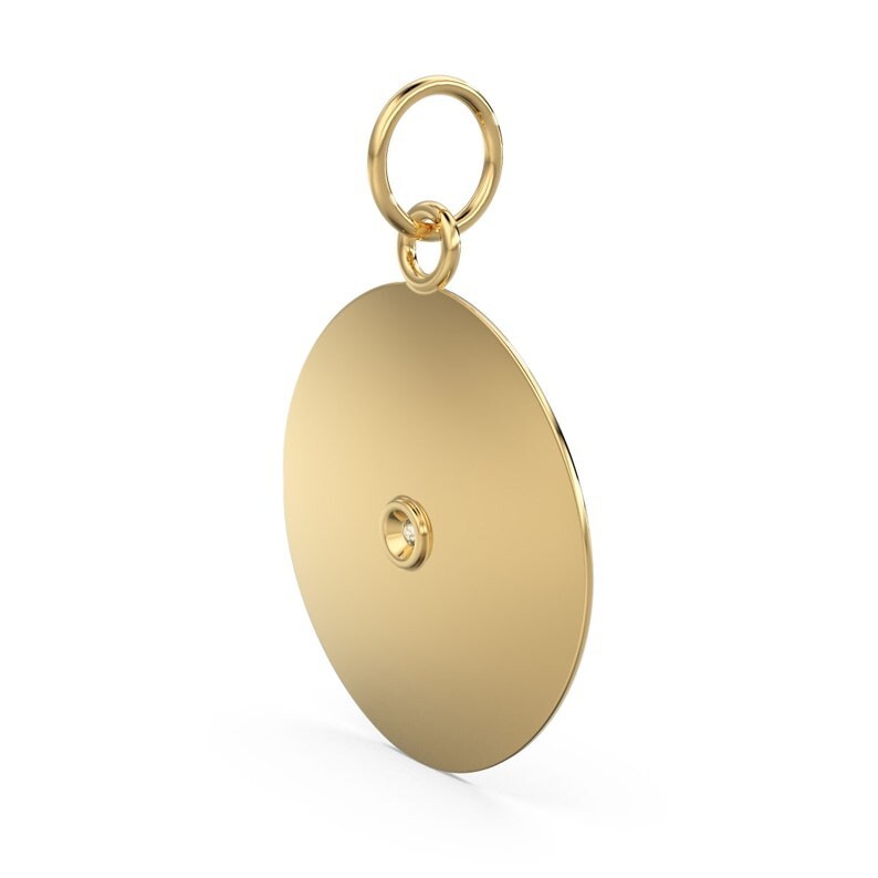 Round Disc Charm 14k 18k Gold Round Solitaire Bezel Set Diamond 21mm Pendant