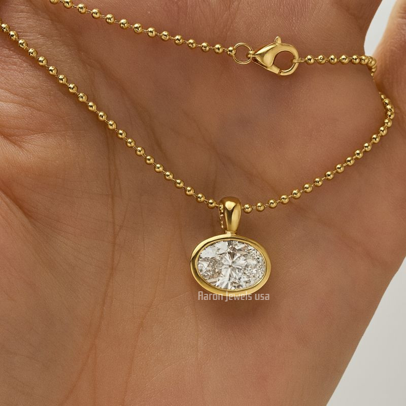 IGI 3.00Ct OVAL F/VS1 Lab Grown Diamond Necklace WITH CHAIN | 14K YELLOW Gold