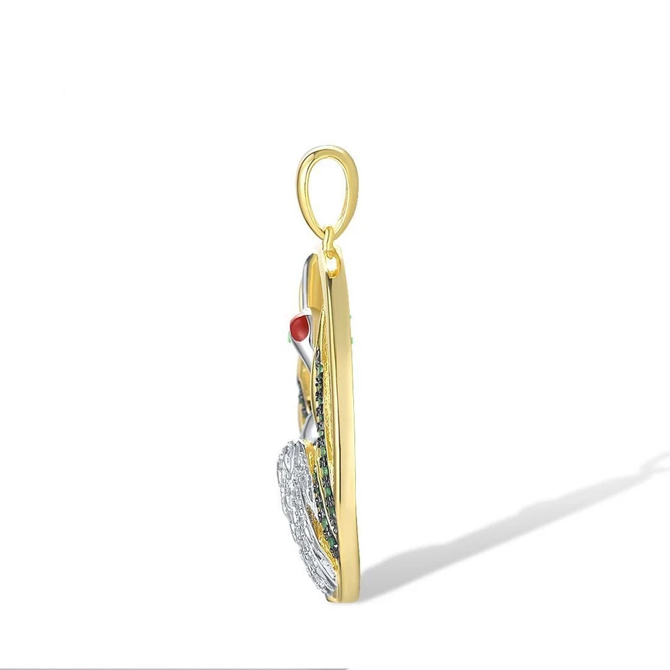 Pendant Gilt Heron Bird 1.20Ct Round Cut Moissanite 14k Yellow Gold Plated
