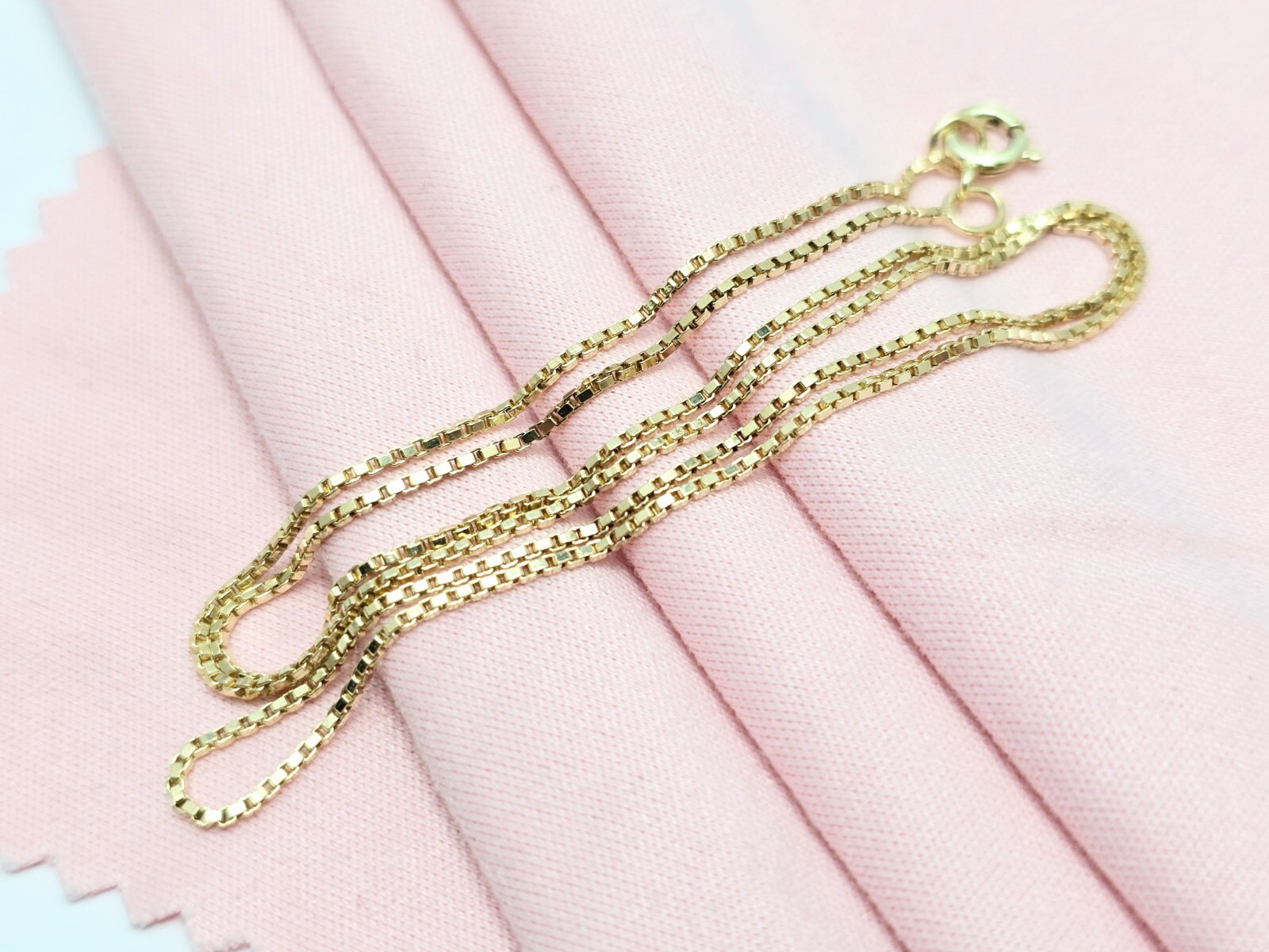 Unique 14K Solid Yellow Gold Designer Box Link Chain Choker Necklace – 16.25″ L