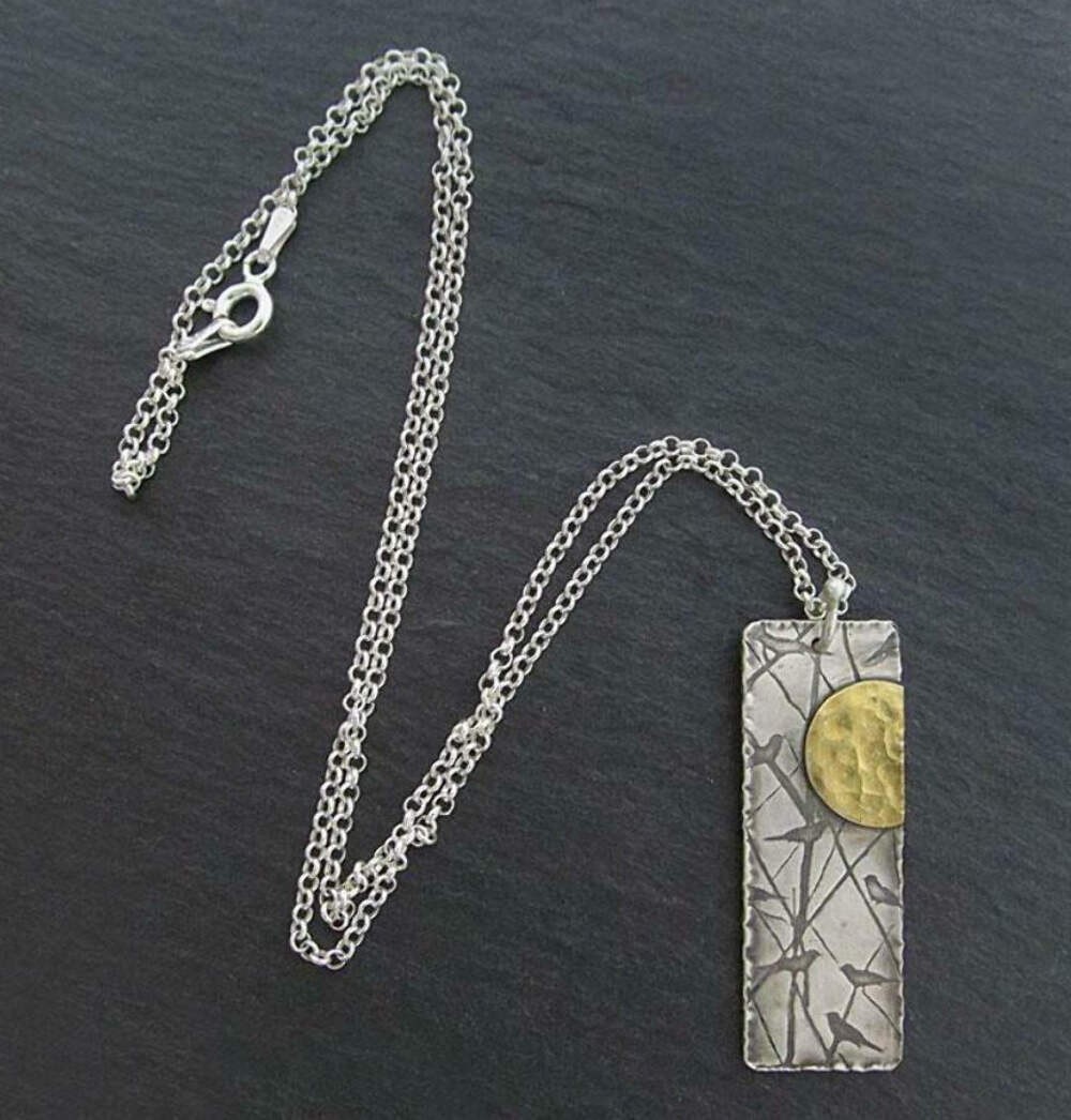 Handmade Sterling Silver Bird Sun Pendant Necklace 18in Chain Artisant