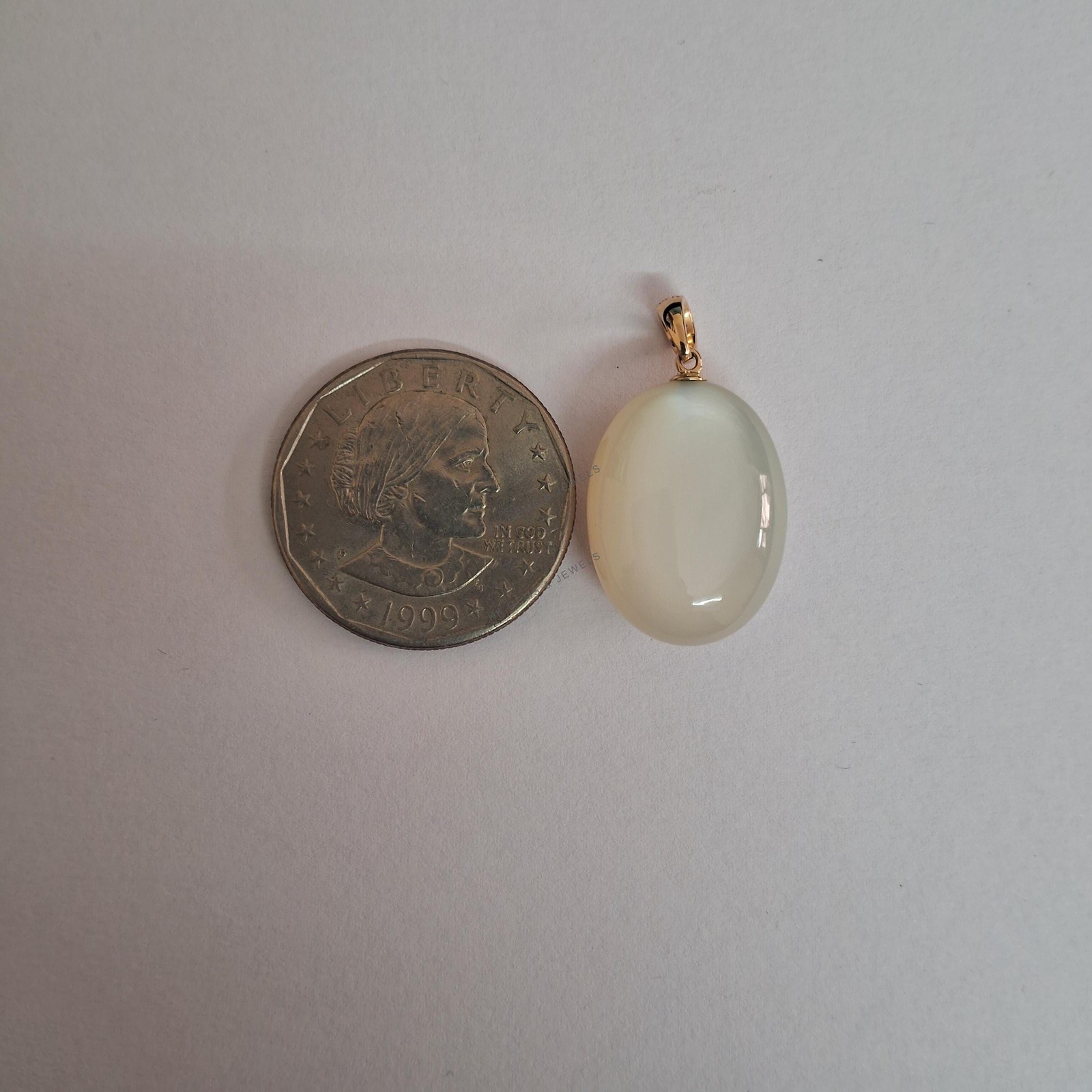 26.32ct Natural White Moonstone Pendant 14K Gold Minimalist June Birthstone