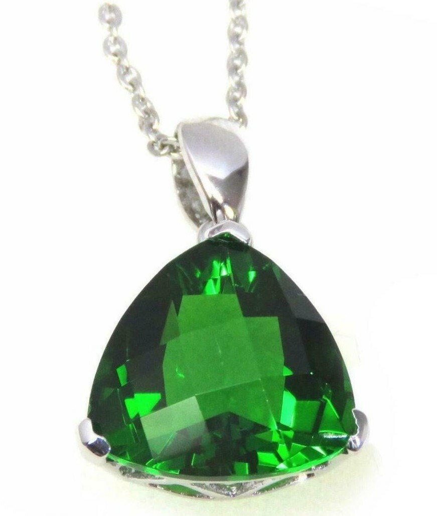 P71313S Mt St Helens Green Helenite May Birthstone Trillion S. Silver Pendant