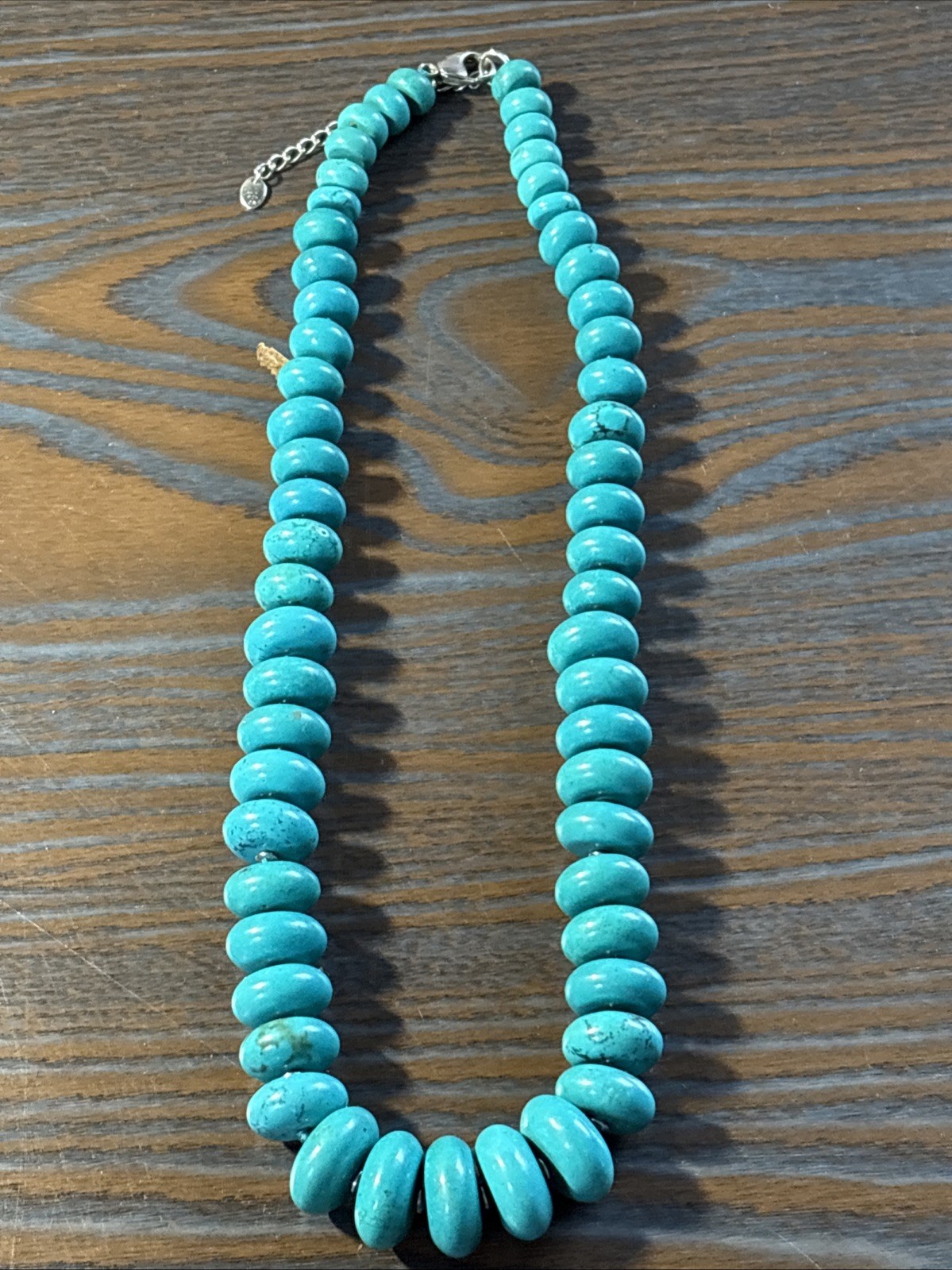 LUC Turquoise Necklace Sterling Silver Graduated Knotted Beaded 18″