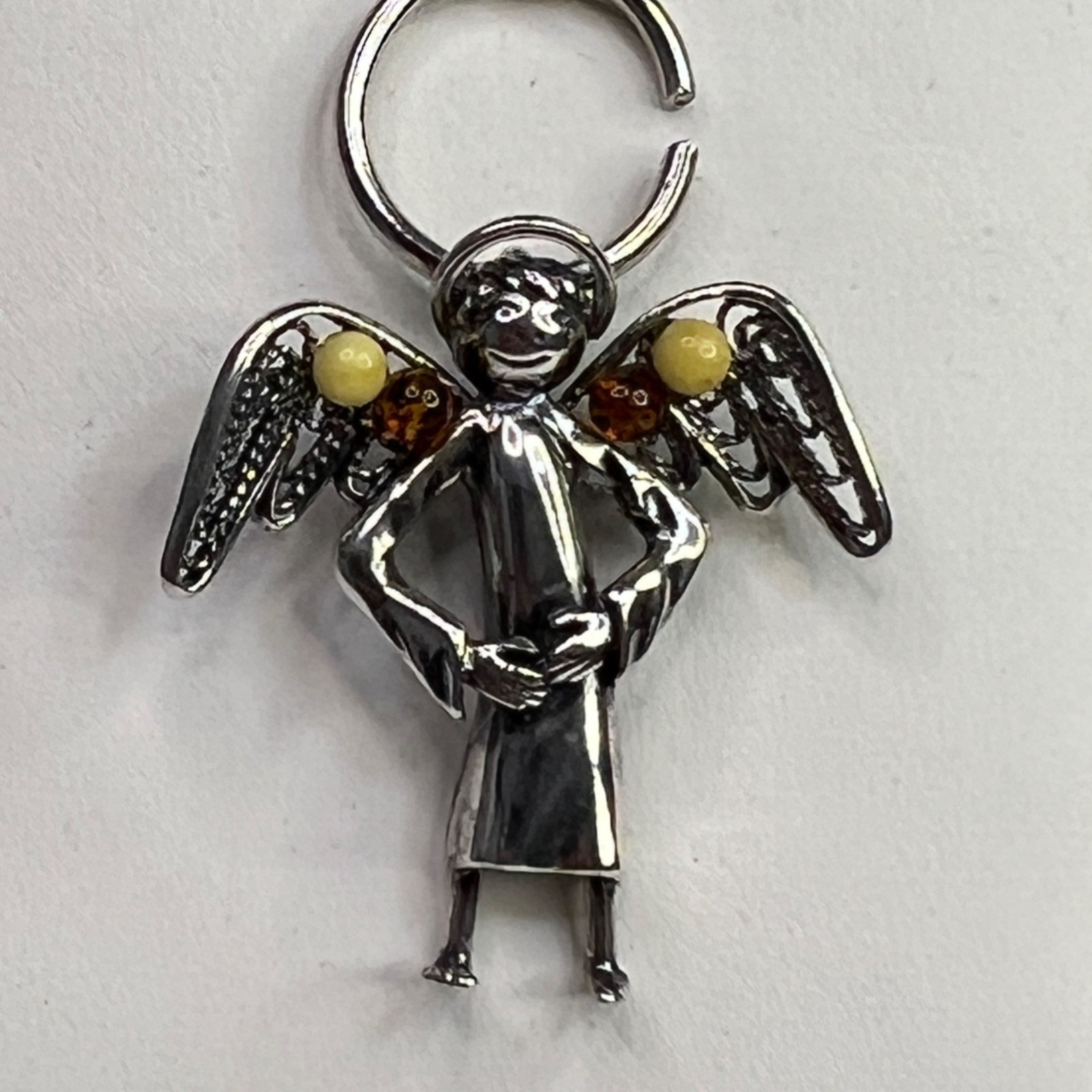 Sterling Silver Guardian Angel Pendant With Cognac Any Yellow Amber Detail