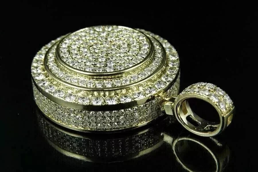 2.00Ct Round Real Moissanite Cluster Circle Pendant 14K Yellow Gold Pated Silver