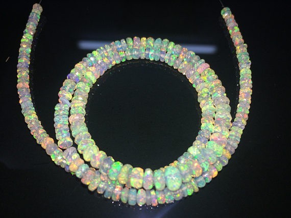 925 Sterling Silver Natural Ethiopian Opal Boho Beaded Necklace In Various Sizes