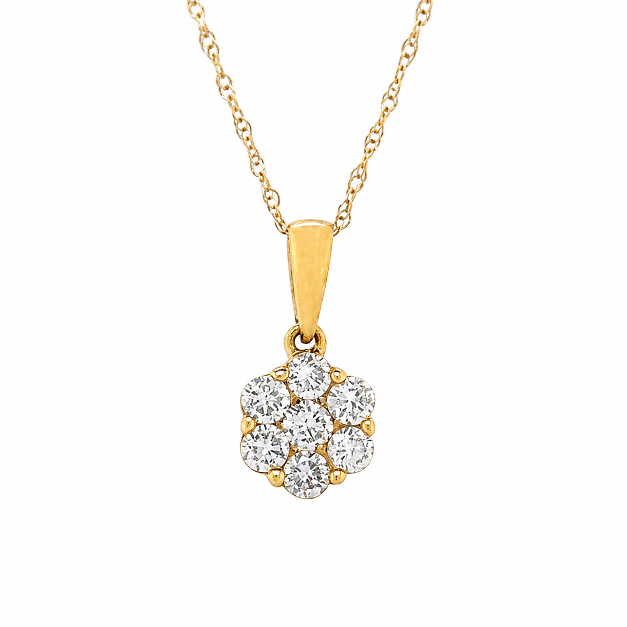 0.50 cttw Natural Diamond Illusion Pendant Necklace, 14KY Adjustable Chain