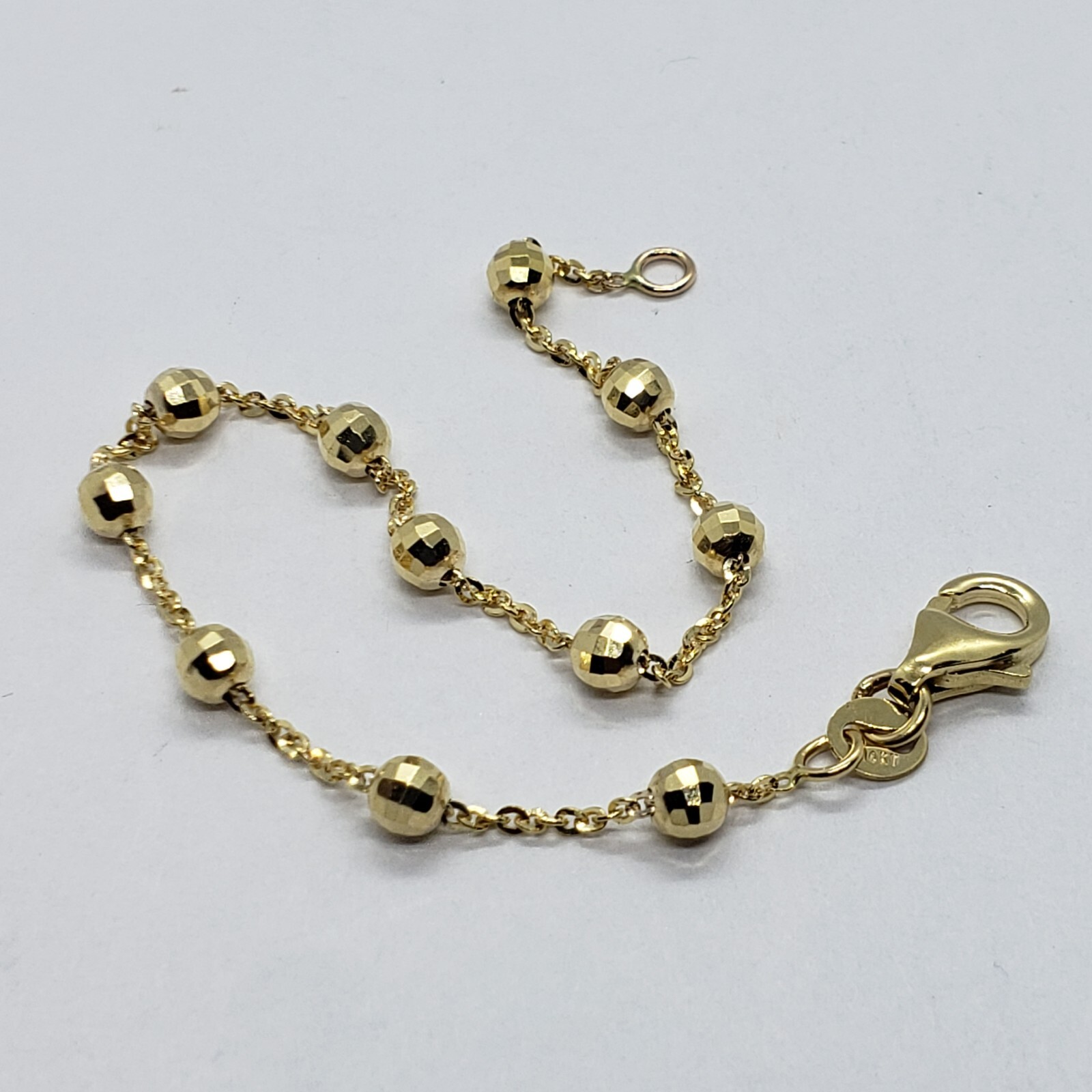 14K Solid Yellow Gold Station Ball Bead Rolo Bracelet Anklet 2mm 4mm 7″ 10″