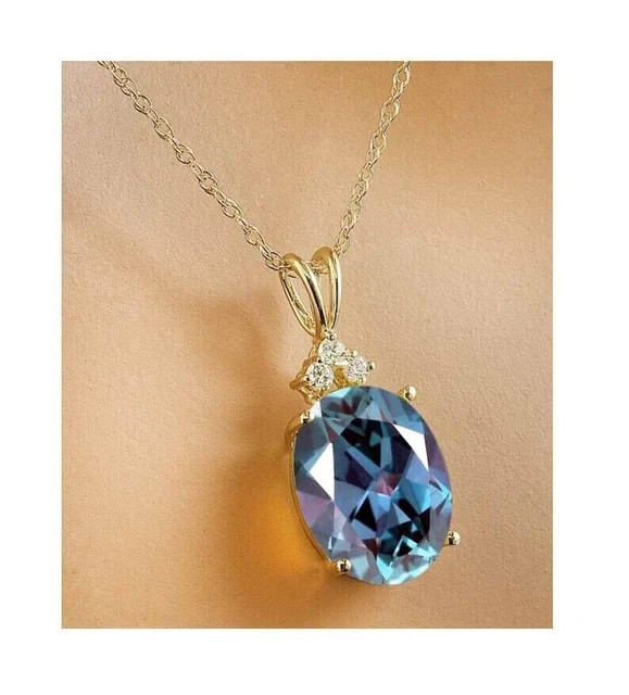 Lab Created Alexandrite 4Ct Oval Cut Pendant 14K Yellow Gold Plated 18″ Chain
