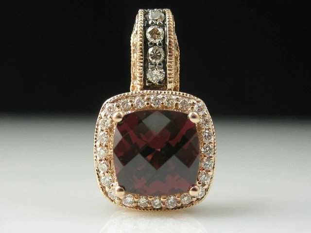 3CT Cushion Lab Created Red Garnet Halo Women’s Pendant 14K Yellow Gold Plated