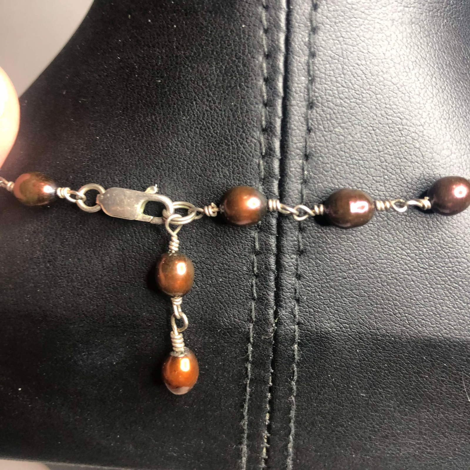 2827 Sterling Silver 925 brown pearl station link Necklace 18″