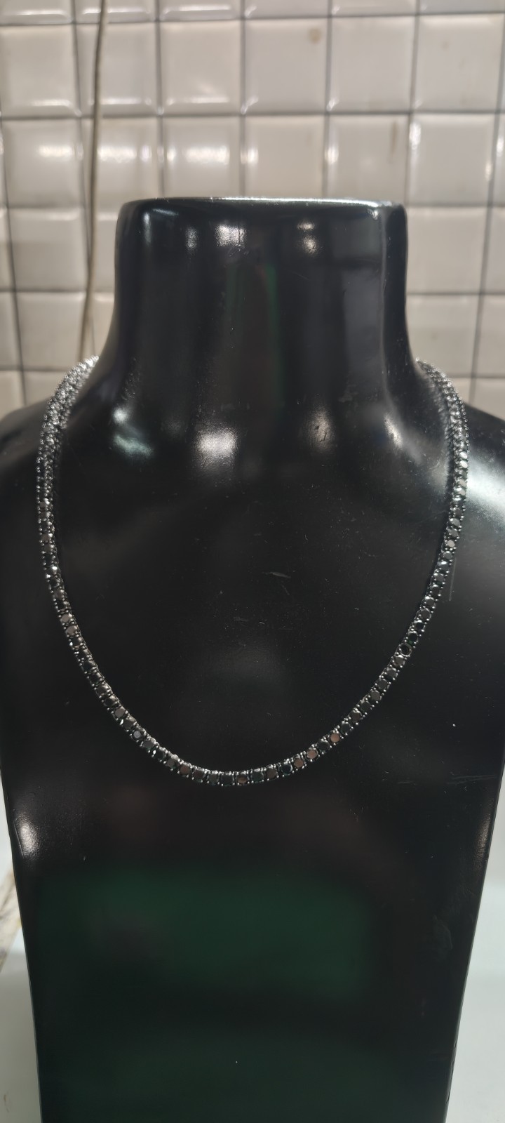 25Ct Black Round Cut Lab-Created Diamond Tennis Necklace 14K Black Gold Plated