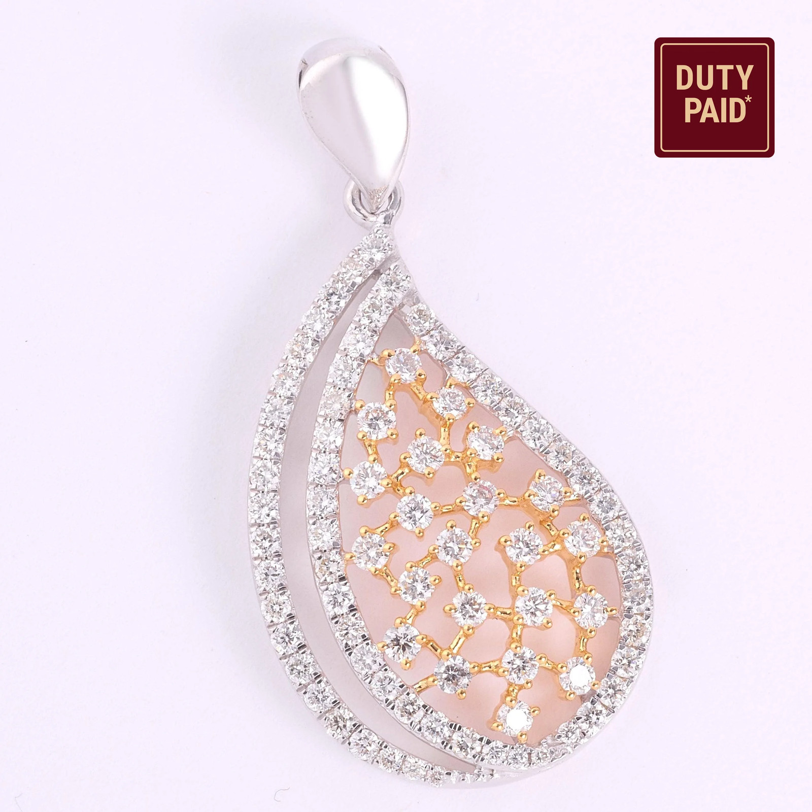 1.14 Natural Diamond Teardrop Pendant 14K Gold Solid Gold Paisley Teardrop Pave