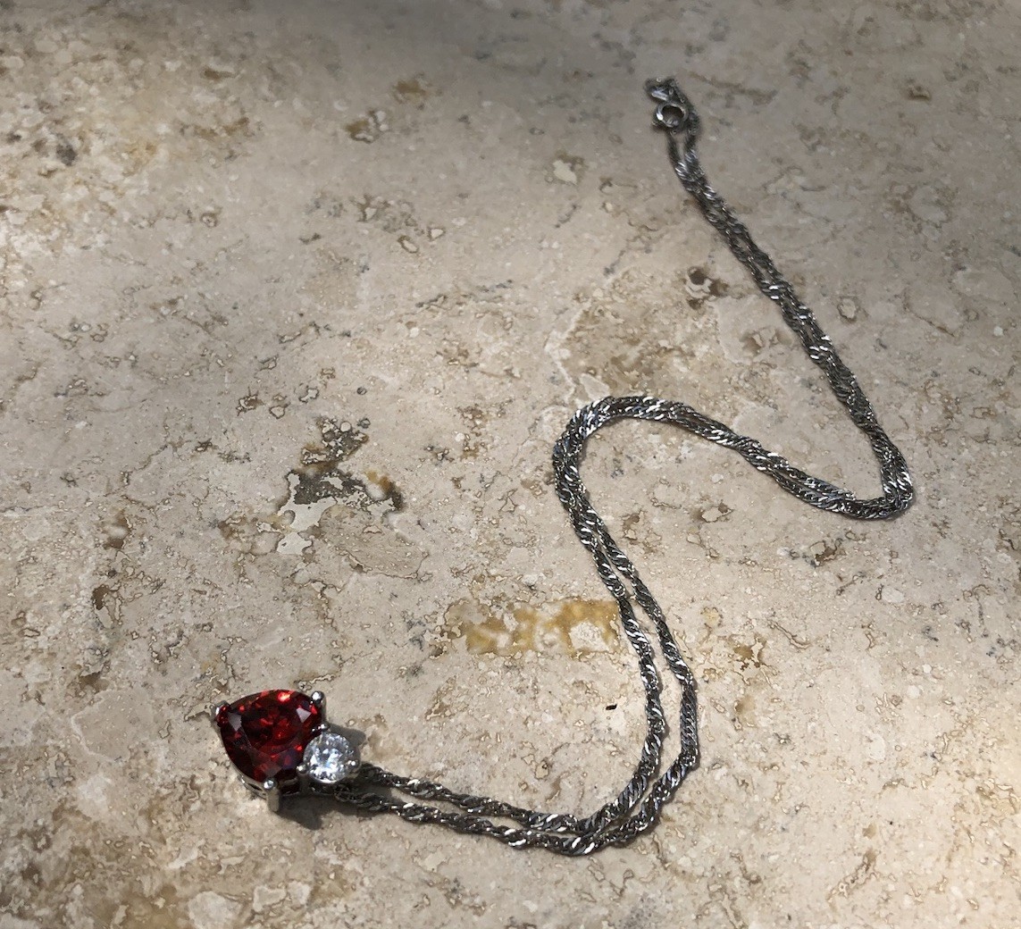 ❤️✨925 STERLING SILVER Red Ruby Garnet Color HEART Pendant Necklace TWIST CHAIN